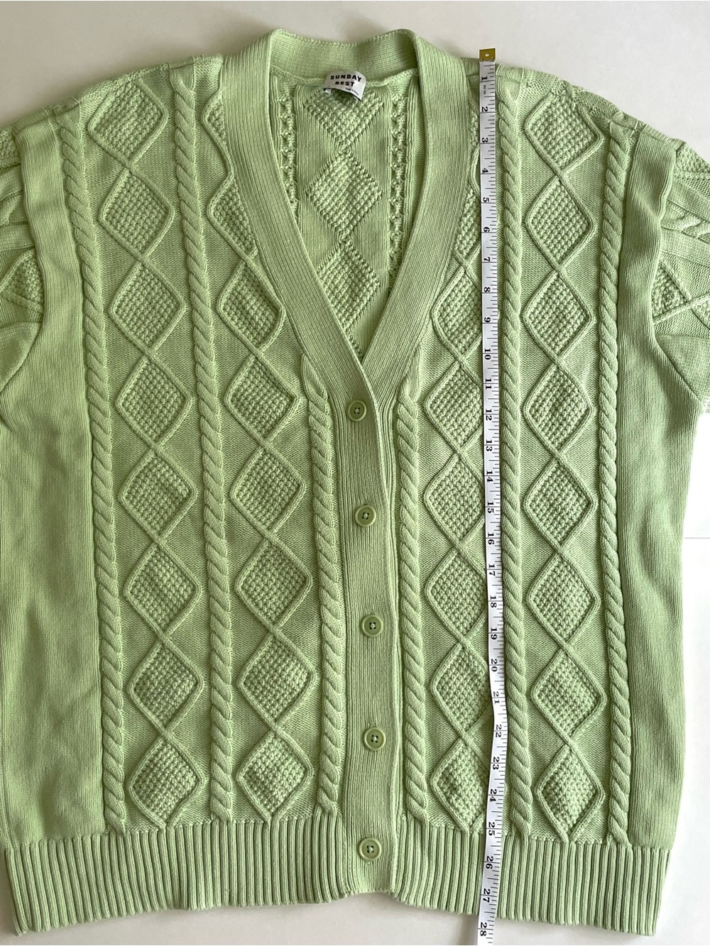 Aritzia Sunday Best Lamora Cable Knit Longline Cardigan in Sagebrush Green - Picture 13 of 14